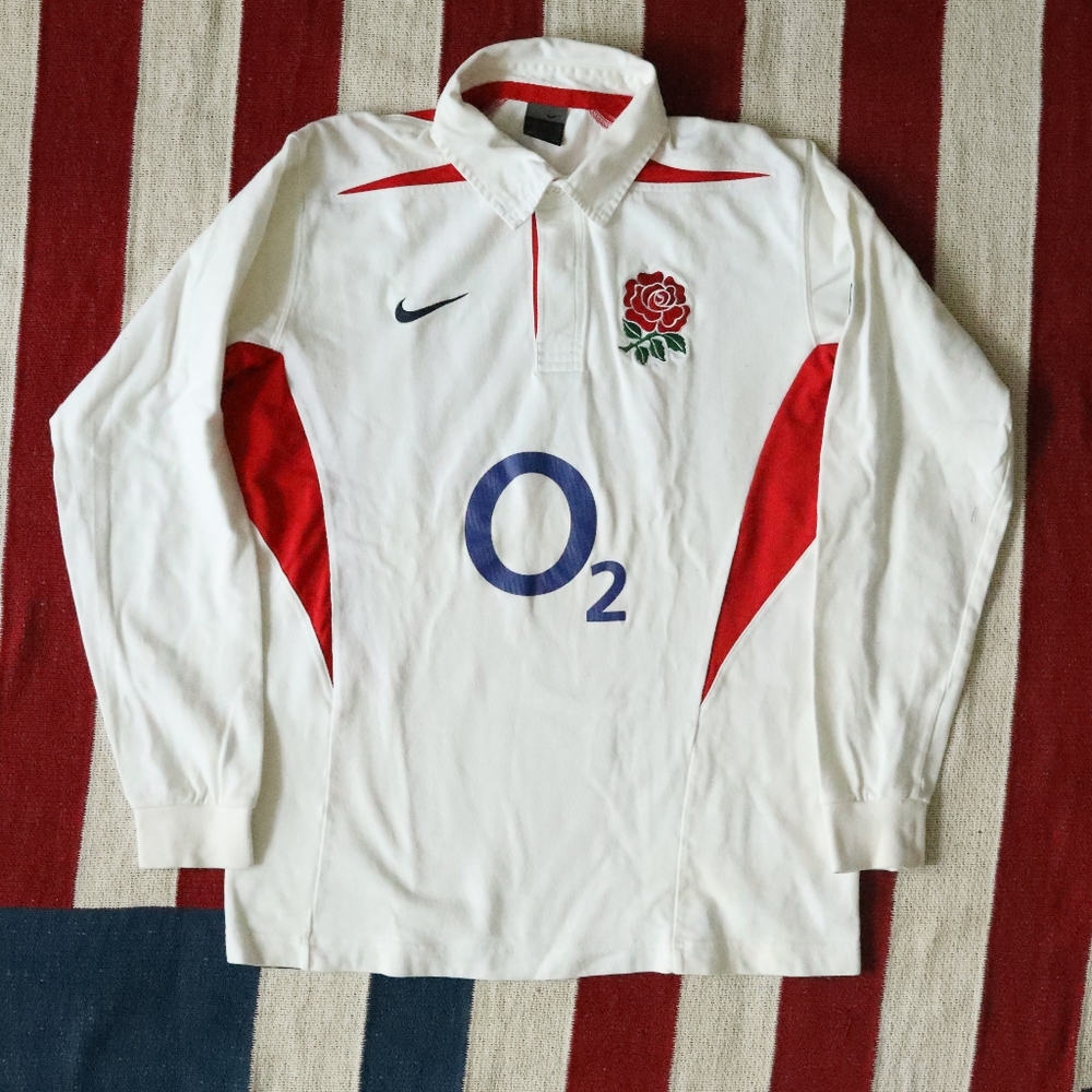 Vintage England Rugby Union Shirt Jersey Long Sleeve Nike Size L and blue SizeXL